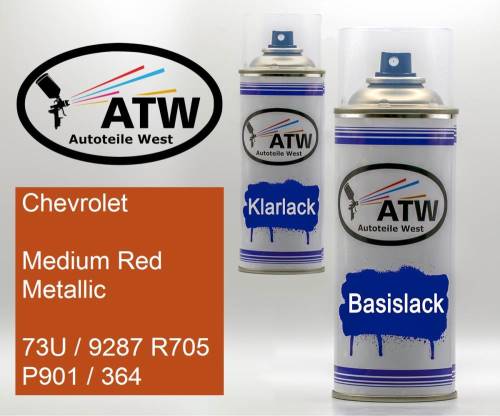 Chevrolet, Medium Red Metallic, 73U / 9287 R705 P901 / 364: 400ml Sprühdose + 400ml Klarlack - Set, von ATW Autoteile West.